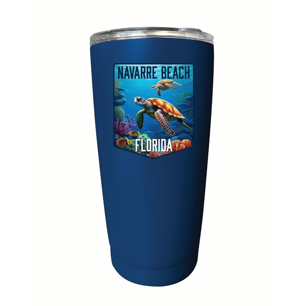 Navarre Beach Florida Underwater Turtle Design Souvenir 16 oz Stainless Steel Insulated Tumbler Image 2