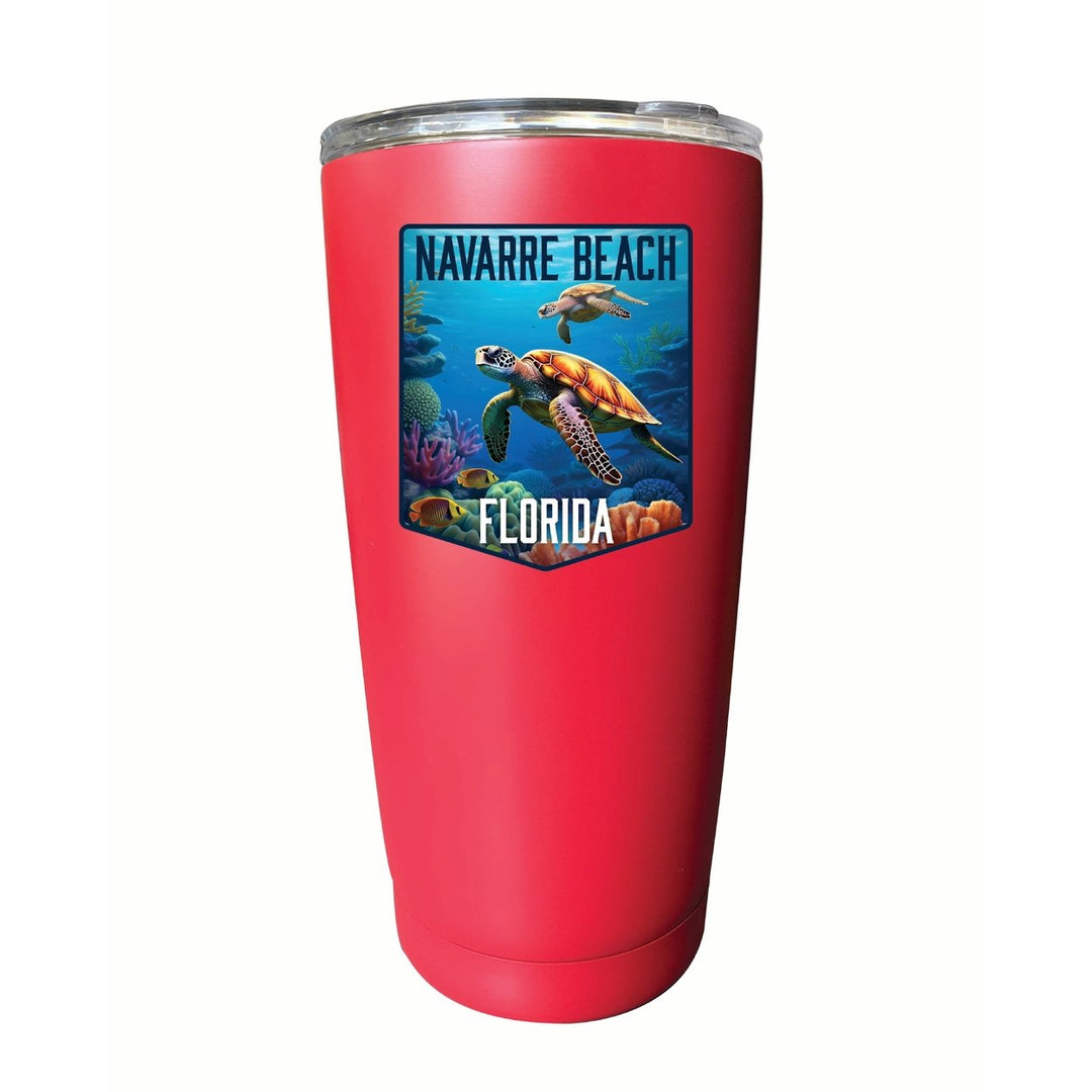 Navarre Beach Florida Underwater Turtle Design Souvenir 16 oz Stainless Steel Insulated Tumbler Image 3