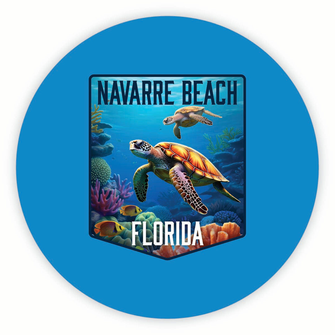 Navarre Beach Florida Underwater Turtle Design Souvenir Round Fridge Magnet Image 1