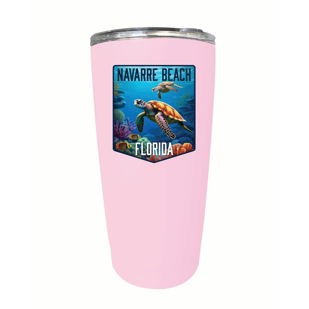 Navarre Beach Florida Underwater Turtle Design Souvenir 16 oz Stainless Steel Insulated Tumbler Image 4