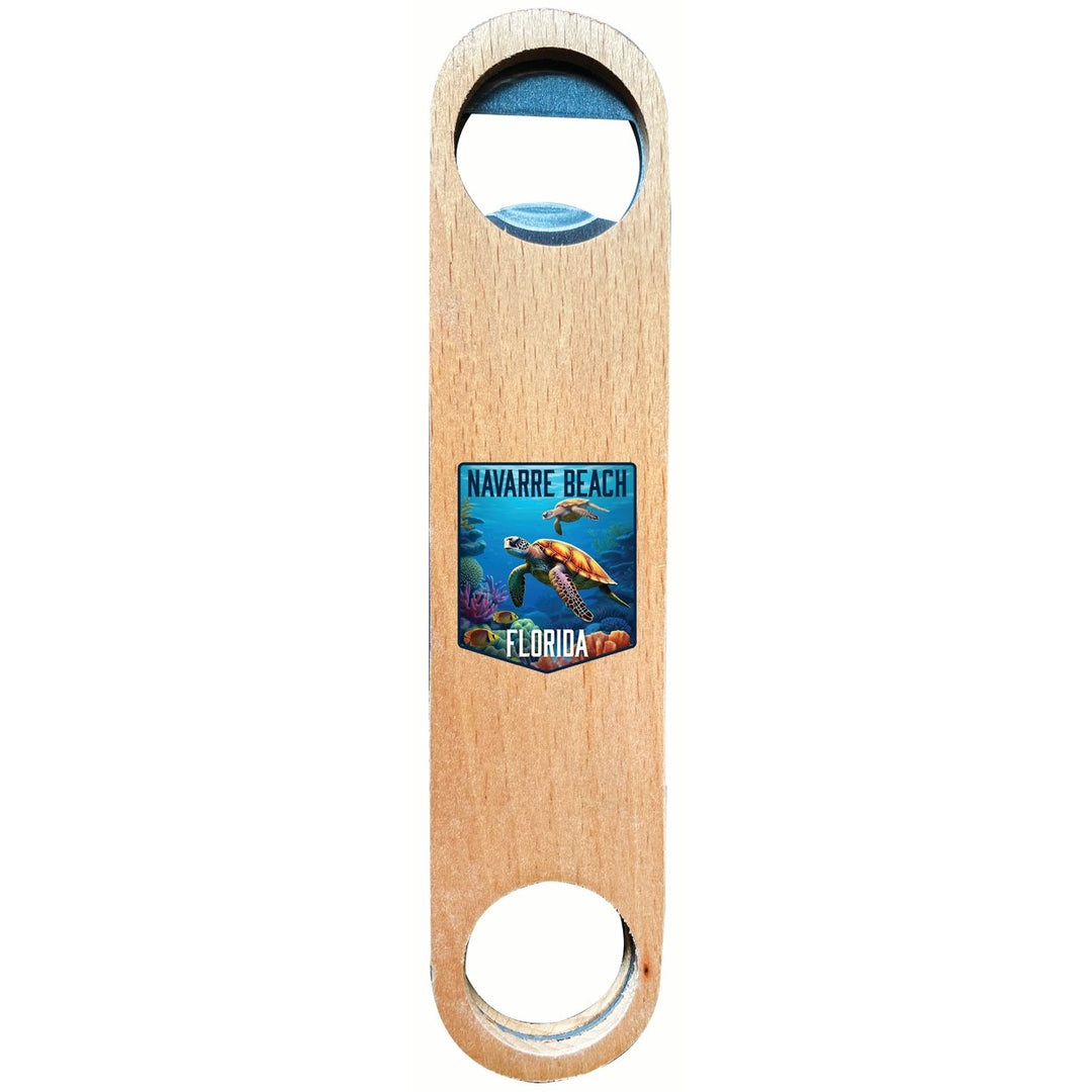 Navarre Beach Florida Underwater Turtle Design Souvenir Wooden Bottle Opener Image 1