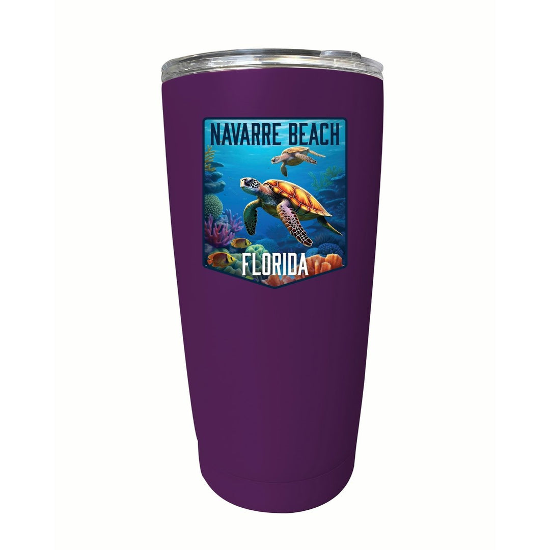 Navarre Beach Florida Underwater Turtle Design Souvenir 16 oz Stainless Steel Insulated Tumbler Image 4