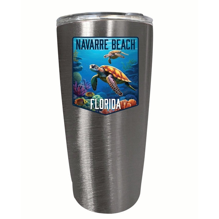 Navarre Beach Florida Underwater Turtle Design Souvenir 16 oz Stainless Steel Insulated Tumbler Image 6