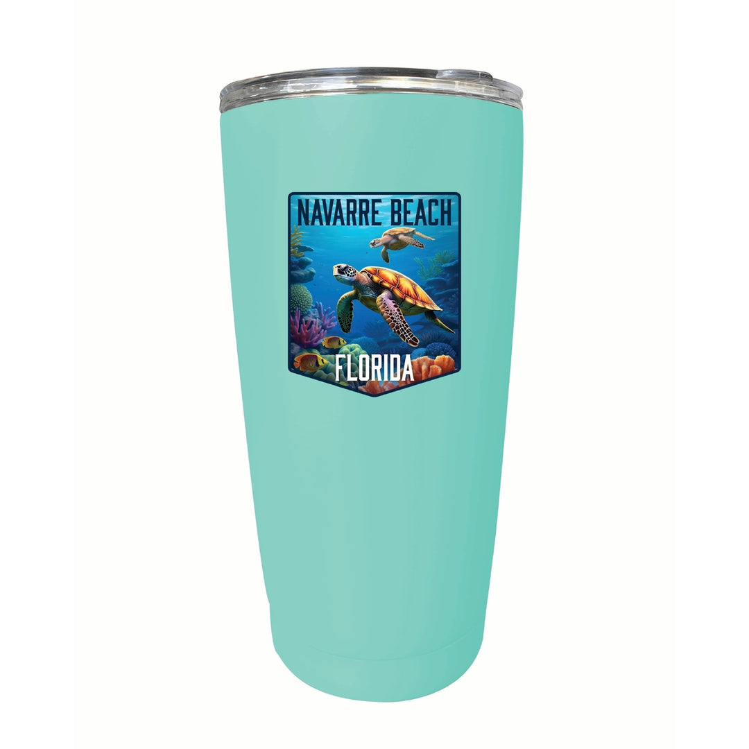 Navarre Beach Florida Underwater Turtle Design Souvenir 16 oz Stainless Steel Insulated Tumbler Image 7