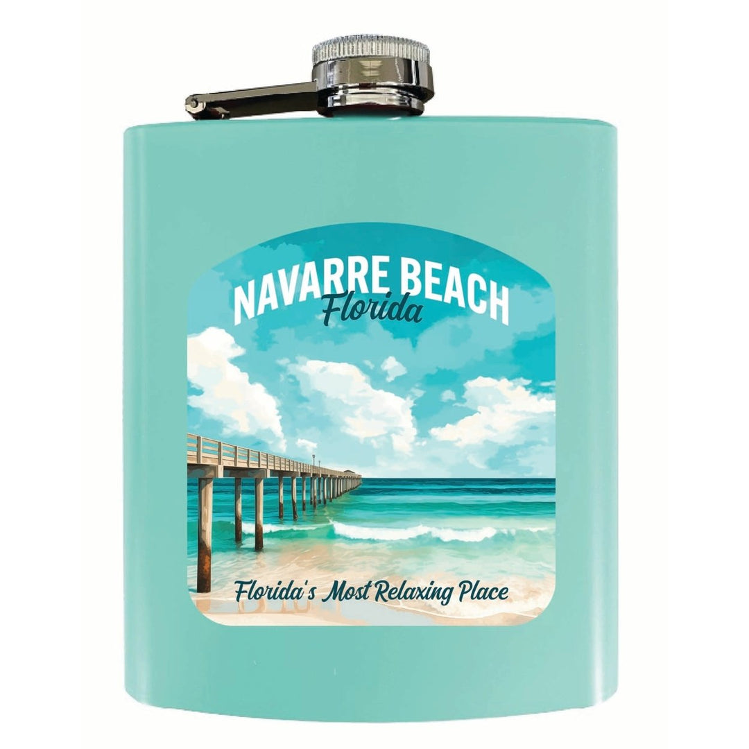 Navarre Beach Florida Pier Painting Design Souvenir 7 oz Steel Flask Matte Finish Image 1