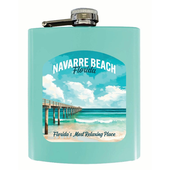 Navarre Beach Florida Pier Painting Design Souvenir 7 oz Steel Flask Matte Finish Image 1