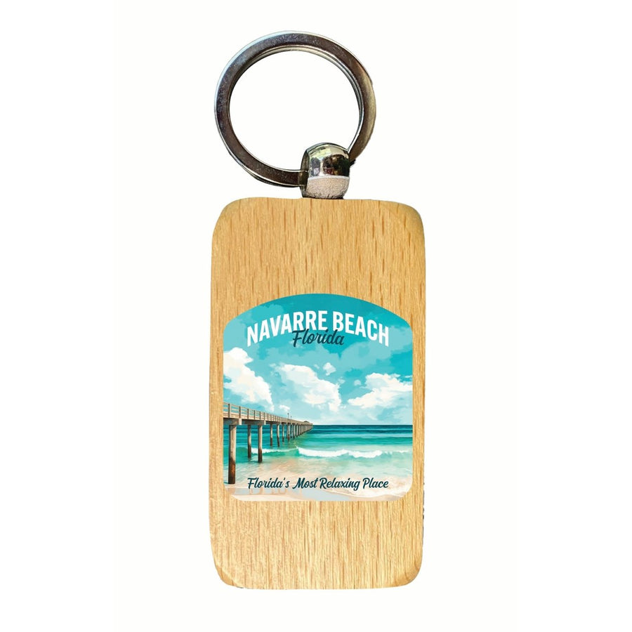 Navarre Beach Florida Pier Painting Design Souvenir 2.5x1-Inch Souvenir Wooden Keychain Image 1