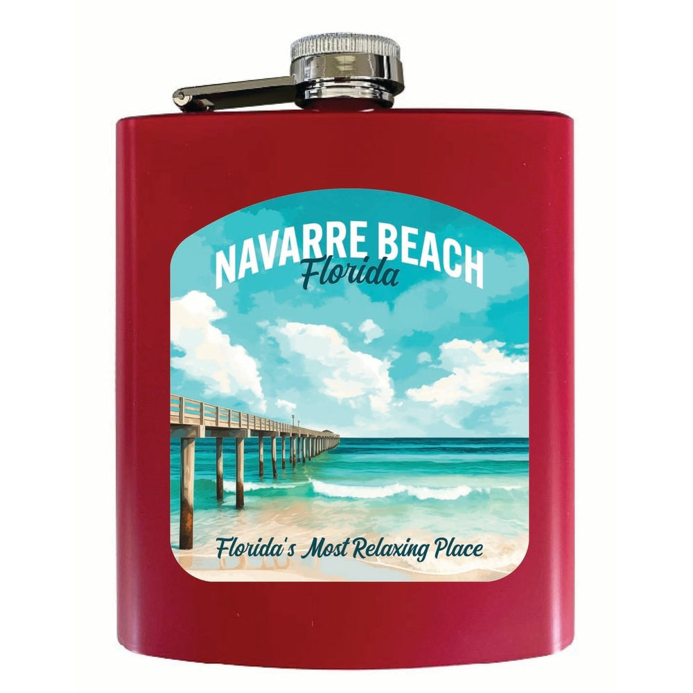 Navarre Beach Florida Pier Painting Design Souvenir 7 oz Steel Flask Matte Finish Image 2