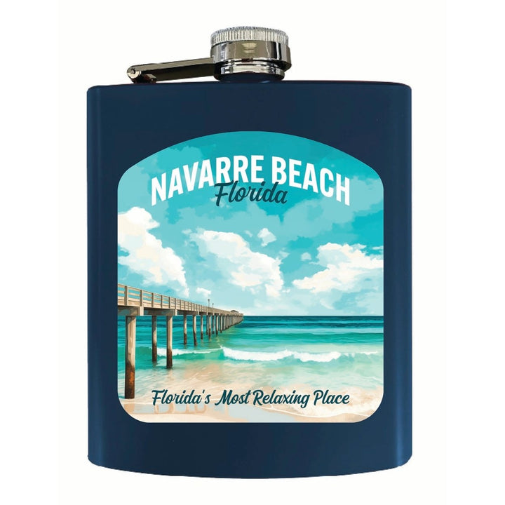 Navarre Beach Florida Pier Painting Design Souvenir 7 oz Steel Flask Matte Finish Image 3