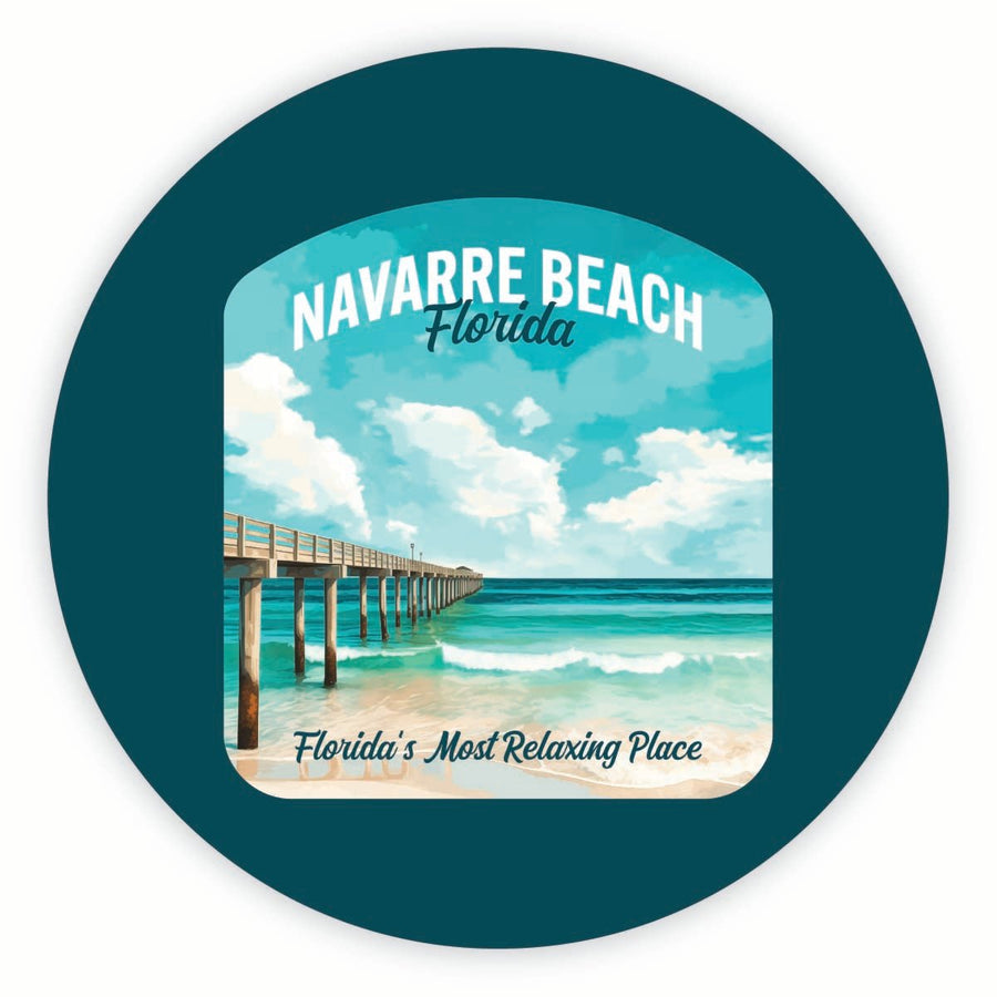 Navarre Beach Florida Pier Painting Design Souvenir Round Fridge Magnet Image 1