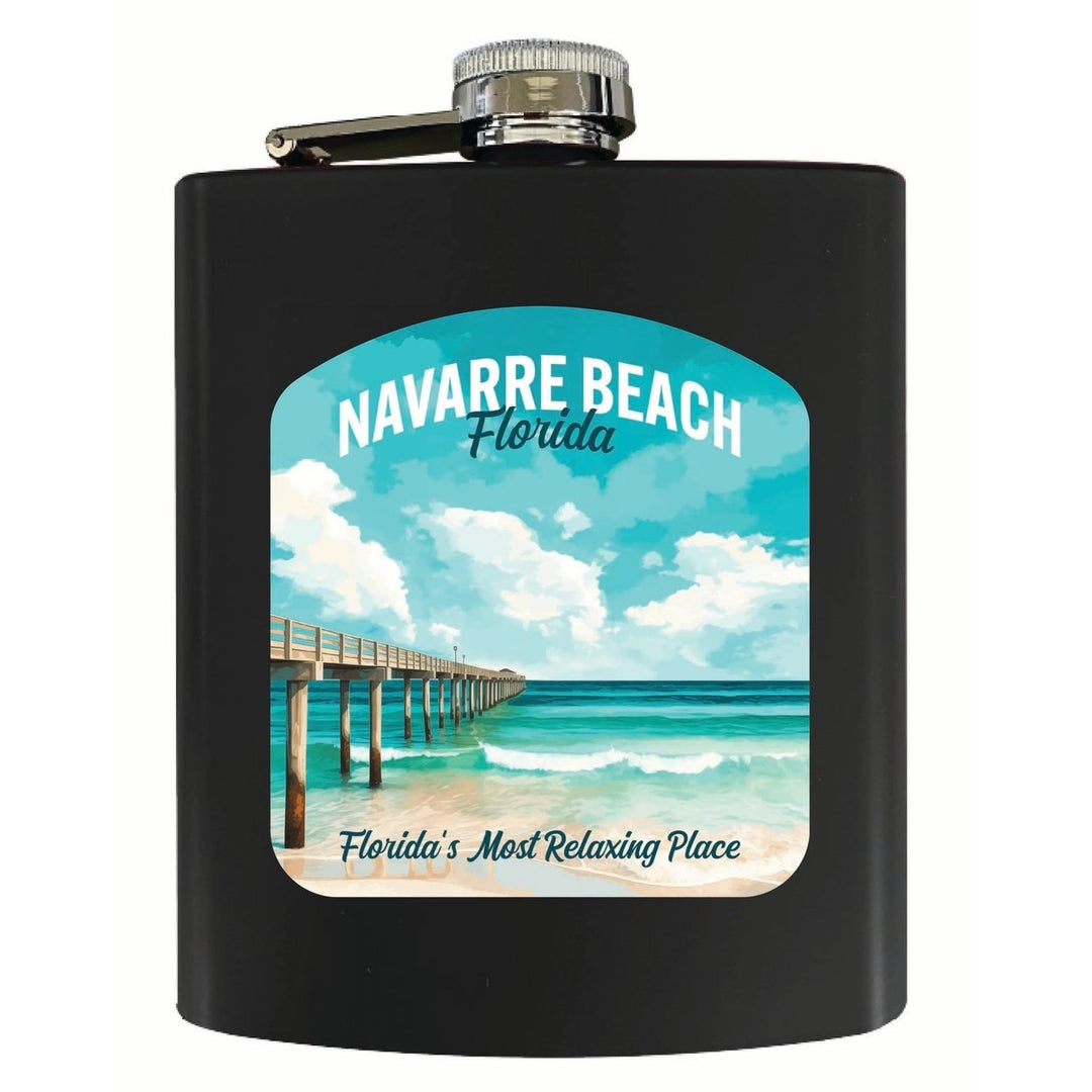 Navarre Beach Florida Pier Painting Design Souvenir 7 oz Steel Flask Matte Finish Image 4