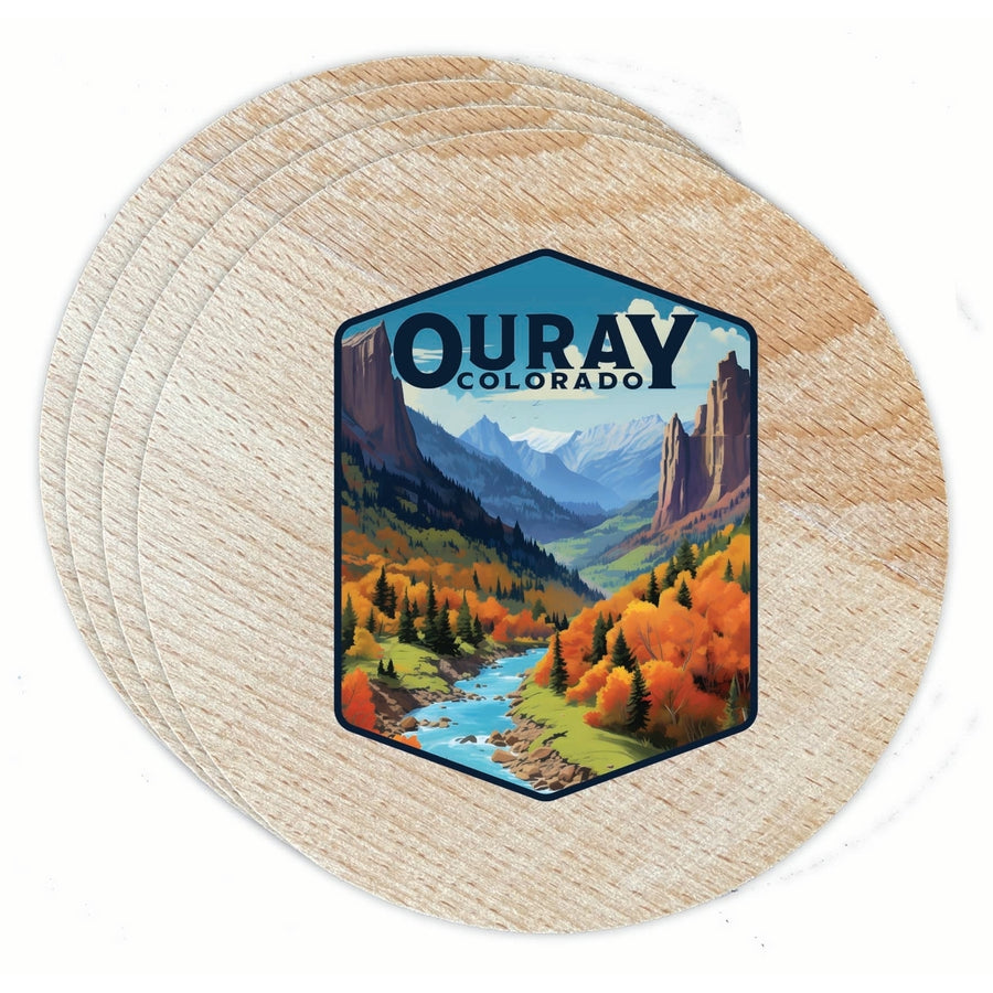 Ouray Colorado Mountain and River Design Souvenir Coaster Wooden 3.5 x 3.5-Inch 4 Pack Image 1