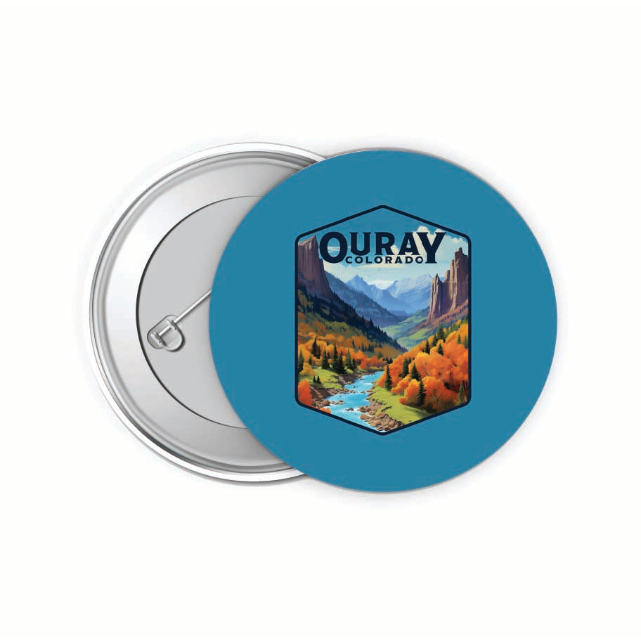 Ouray Colorado Mountain and River Design Souvenir Small 2-Inch Button Pin 4 Pack Image 1