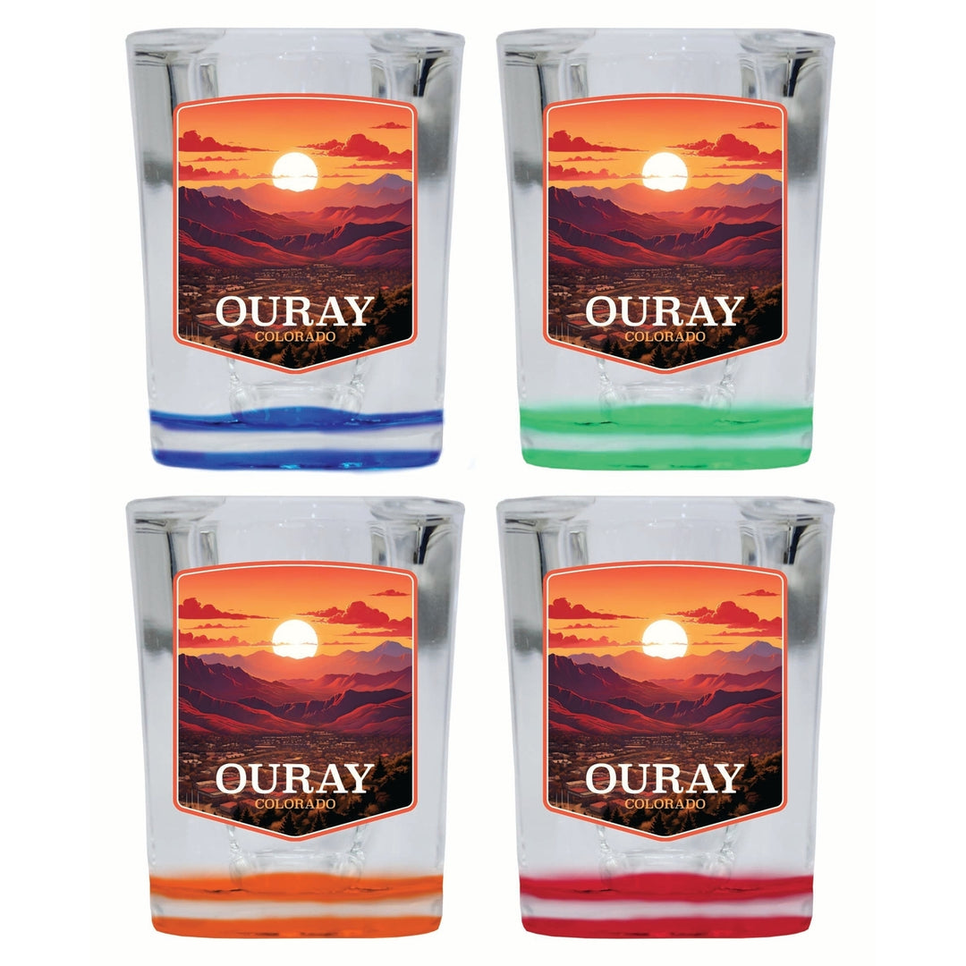 Ouray Colorado Mountain Sunset Design Souvenir 2 Ounce Shot Glass Square 4-Pack Multicolor Image 1