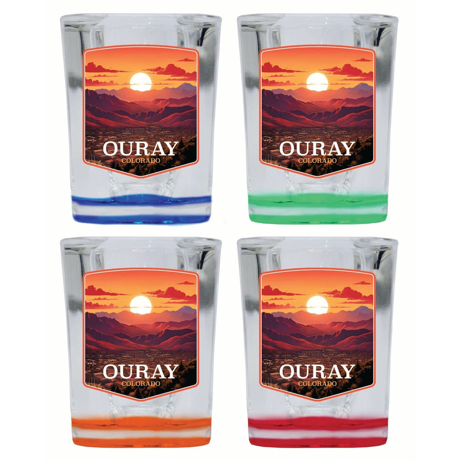 Ouray Colorado Mountain Sunset Design Souvenir 2 Ounce Shot Glass Square 4-Pack Multicolor Image 1