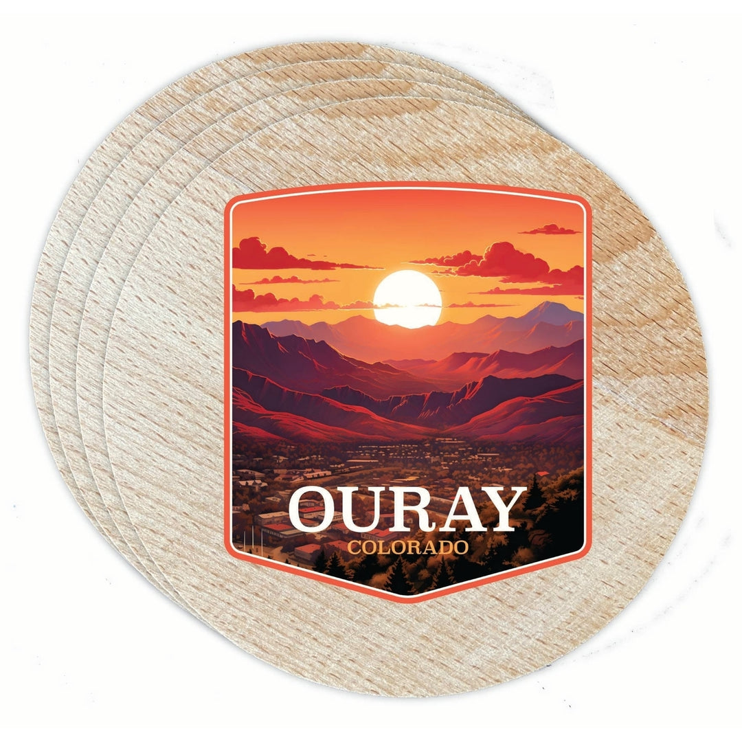 Ouray Colorado Mountain Sunset Design Souvenir Coaster Wooden 3.5 x 3.5-Inch 4 Pack Image 1