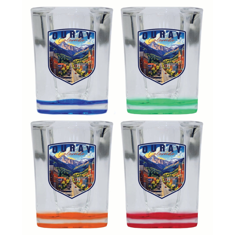 Ouray Colorado Town Design Souvenir 2 Ounce Shot Glass Square 4-Pack Multicolor Image 1