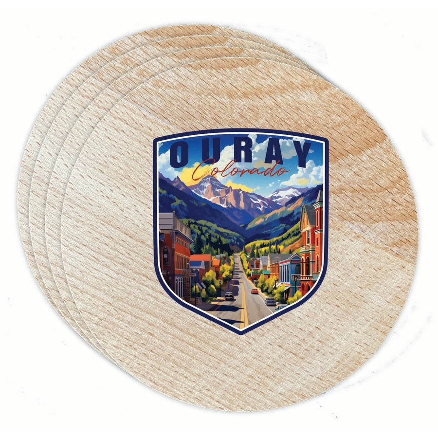 Ouray Colorado Town Design Souvenir Coaster Wooden 3.5 x 3.5-Inch 4 Pack Image 1