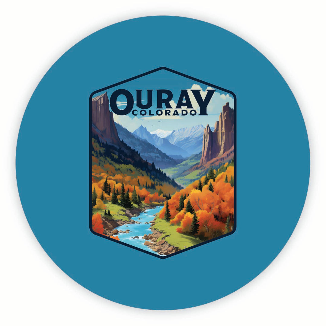 Ouray Colorado Mountain and River Design Souvenir Round Vinyl Decal Sticker Image 1