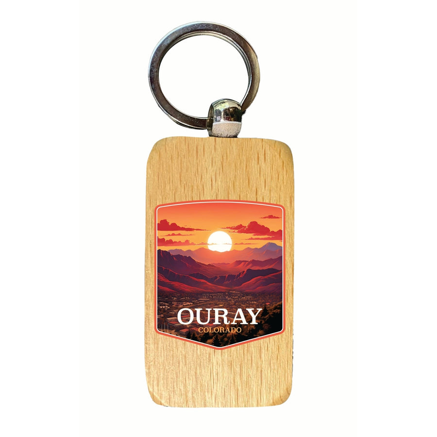 Ouray Colorado Mountain Sunset Design Souvenir 2.5x1-Inch Souvenir Wooden Keychain Image 1