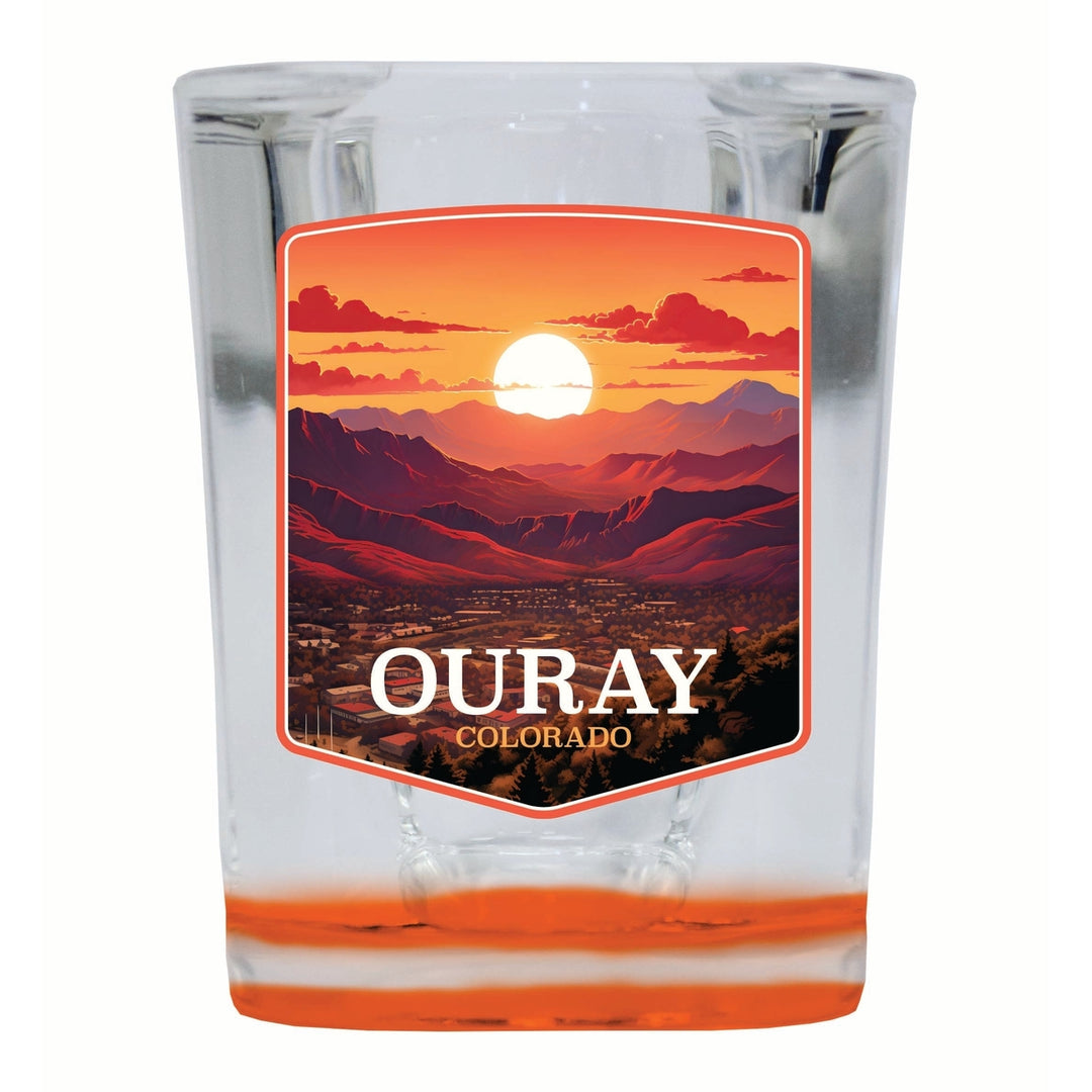 Ouray Colorado Mountain Sunset Design Souvenir 2 Ounce Shot Glass Square Image 1