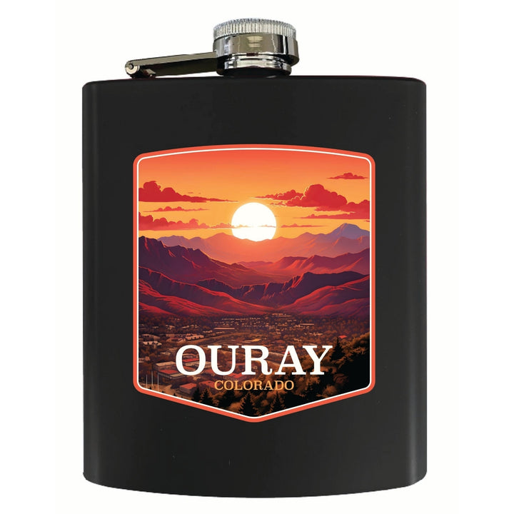 Ouray Colorado Mountain Sunset Design Souvenir 7 oz Steel Flask Matte Finish Image 1