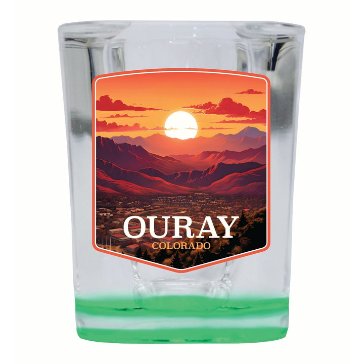 Ouray Colorado Mountain Sunset Design Souvenir 2 Ounce Shot Glass Square Image 4