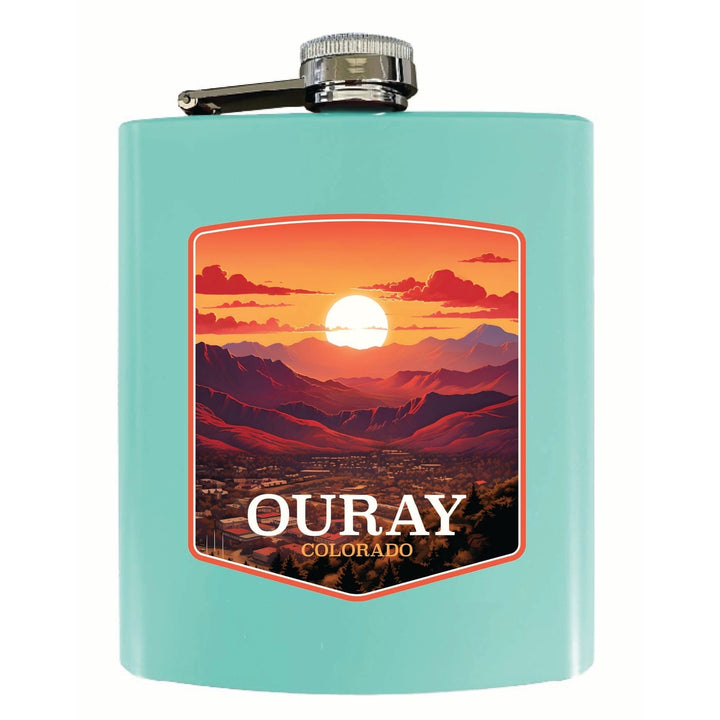 Ouray Colorado Mountain Sunset Design Souvenir 7 oz Steel Flask Matte Finish Image 2