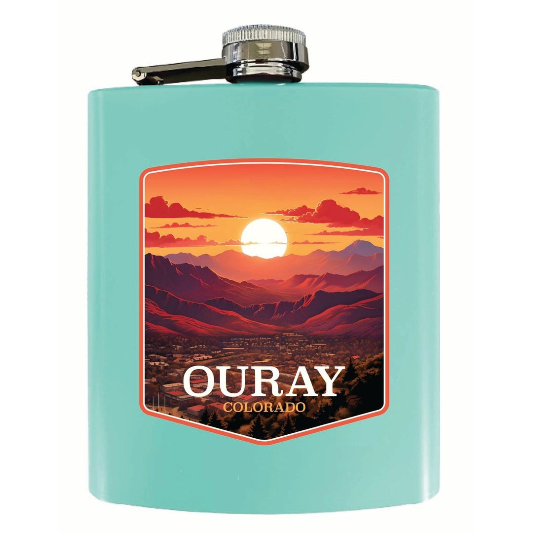 Ouray Colorado Mountain Sunset Design Souvenir 7 oz Steel Flask Matte Finish Image 1