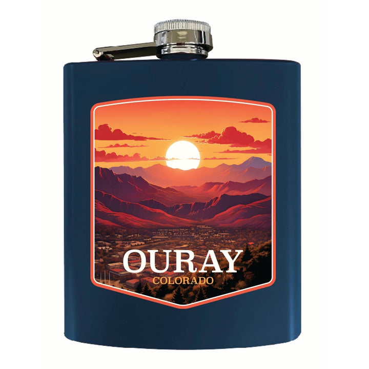 Ouray Colorado Mountain Sunset Design Souvenir 7 oz Steel Flask Matte Finish Image 3