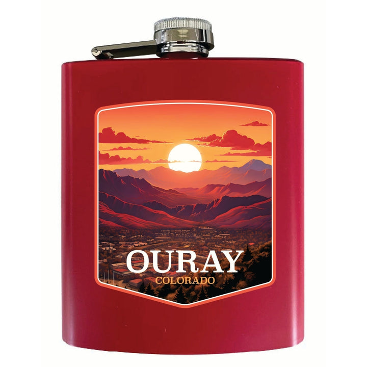 Ouray Colorado Mountain Sunset Design Souvenir 7 oz Steel Flask Matte Finish Image 4