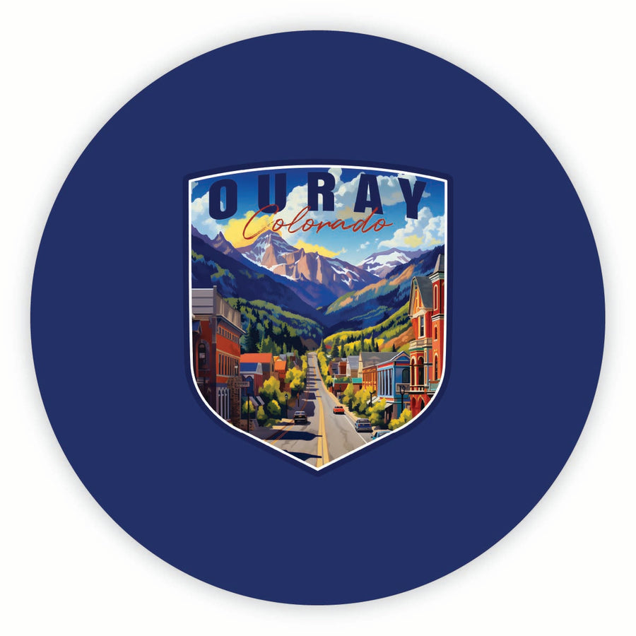 Ouray Colorado Town Design Souvenir Round Fridge Magnet Image 1