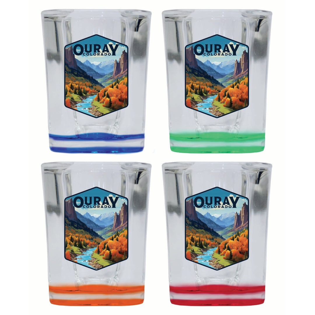 Ouray Colorado Mountain and River Design Souvenir 2 Ounce Shot Glass Square 4-Pack Multicolor Image 1