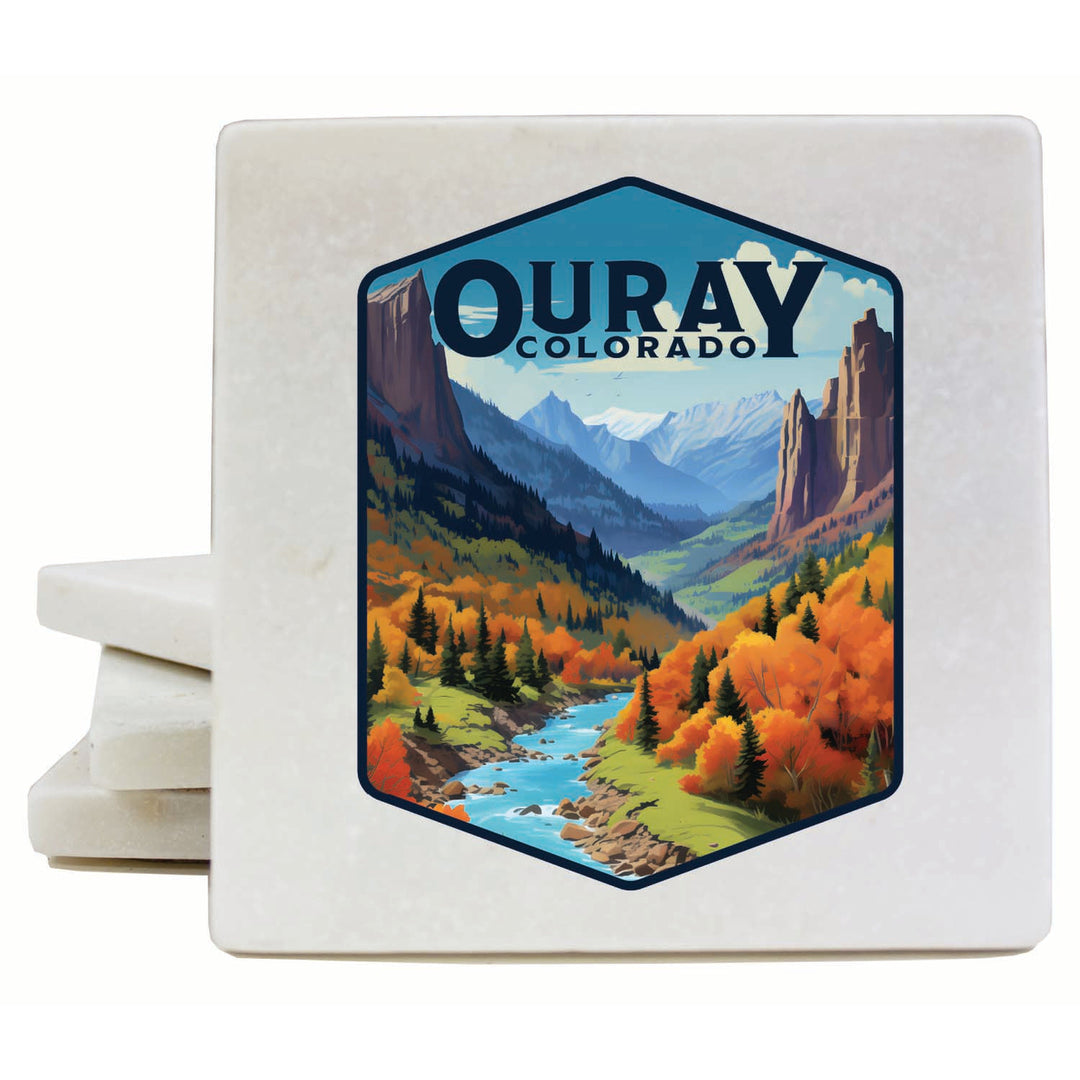 Ouray Colorado Mountain and River Design Souvenir 4x4-Inch Coaster Marble 4 Pack Image 1