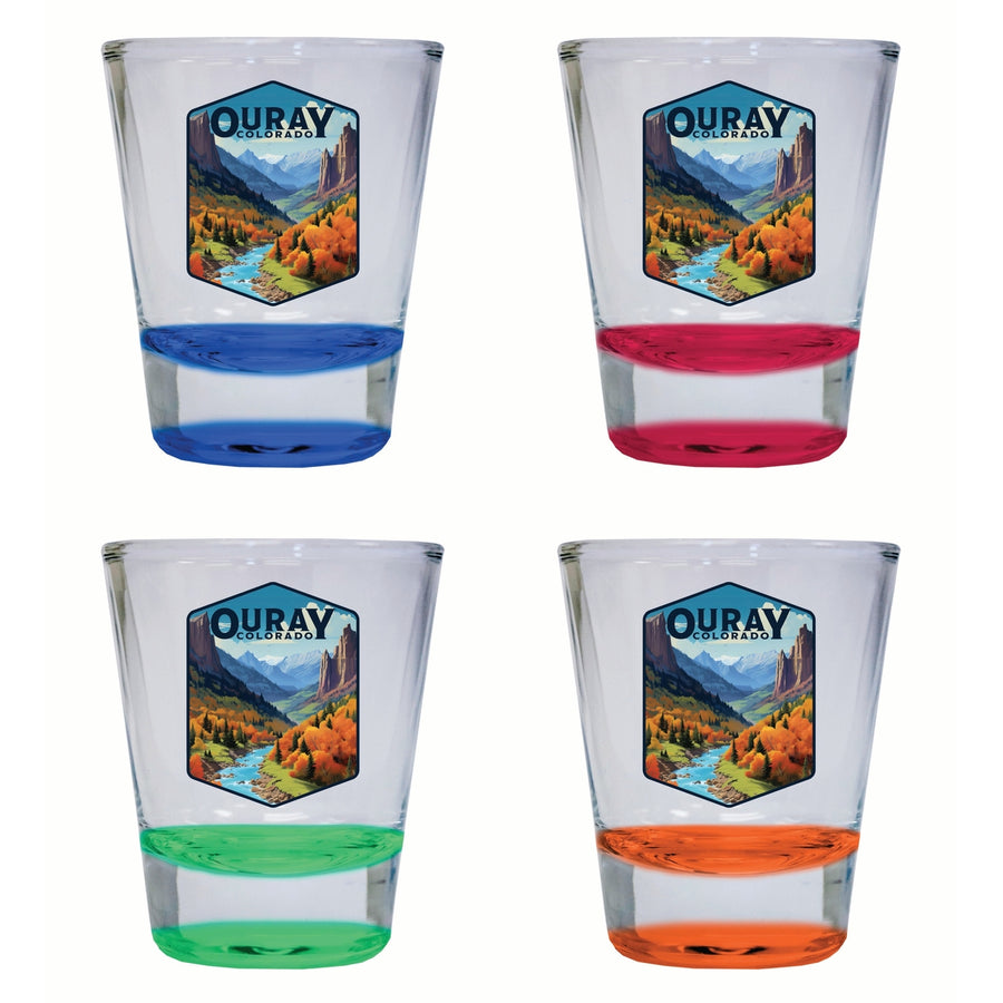 Ouray Colorado Mountain and River Design Souvenir 2 Ounce Shot Glass Round 4-Pack Multicolor Image 1