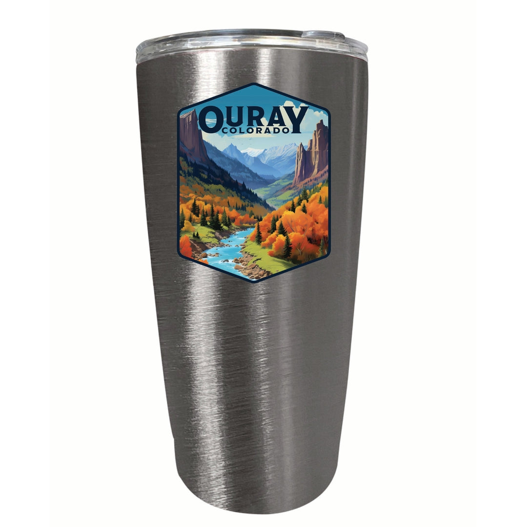 Ouray Colorado Mountain and River Design Souvenir 16 oz Insulated Tumbler STAINLESS STEEL Image 1