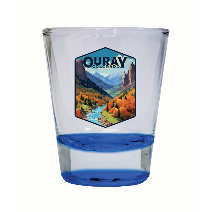 Ouray Colorado Mountain and River Design Souvenir 2 Ounce Shot Glass Round Image 1