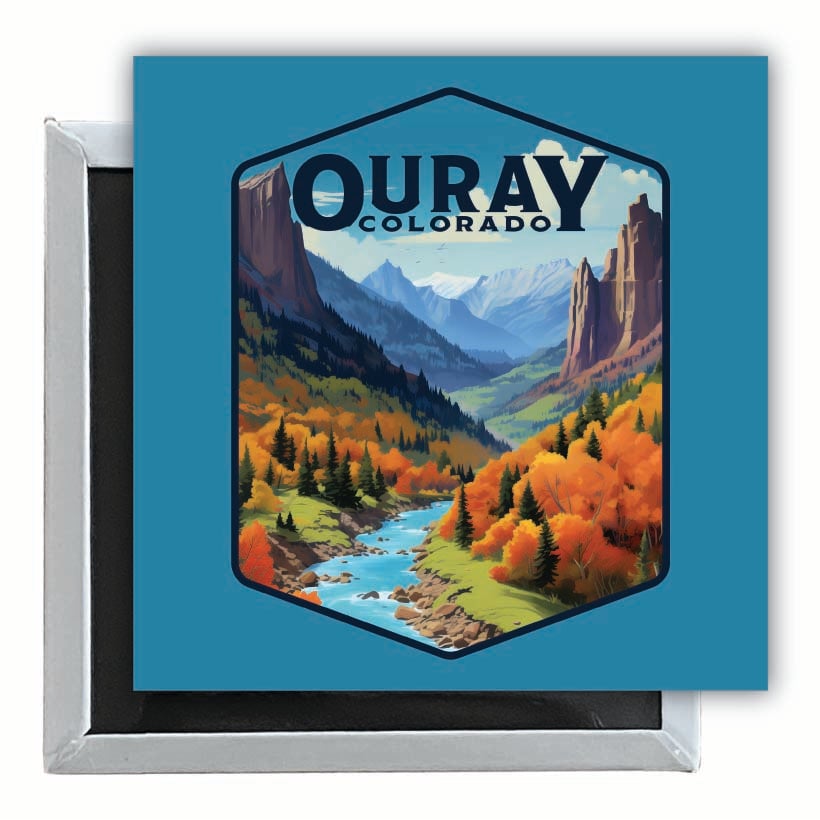 Ouray Colorado Mountain and River Design Souvenir 2.5 x 2.5-Inch Fridge Magnet Image 1