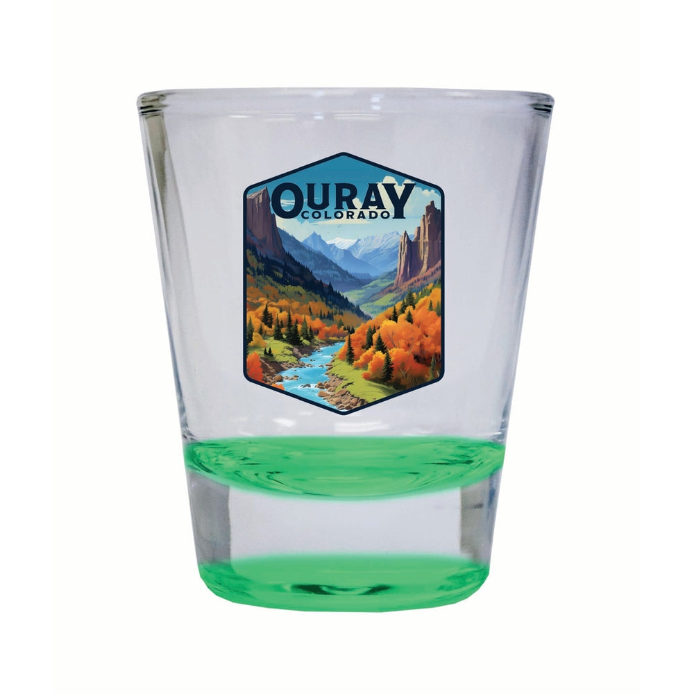 Ouray Colorado Mountain and River Design Souvenir 2 Ounce Shot Glass Round Image 2