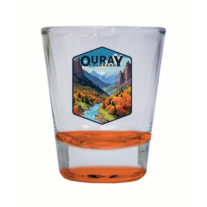 Ouray Colorado Mountain and River Design Souvenir 2 Ounce Shot Glass Round Image 3