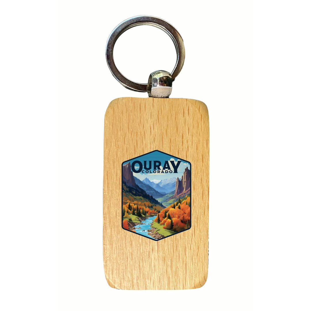 Ouray Colorado Mountain and River Design Souvenir 2.5x1-Inch Souvenir Wooden Keychain Image 1