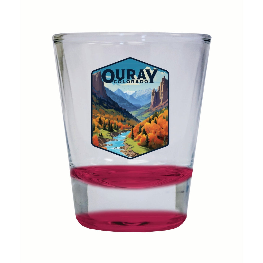 Ouray Colorado Mountain and River Design Souvenir 2 Ounce Shot Glass Round Image 4