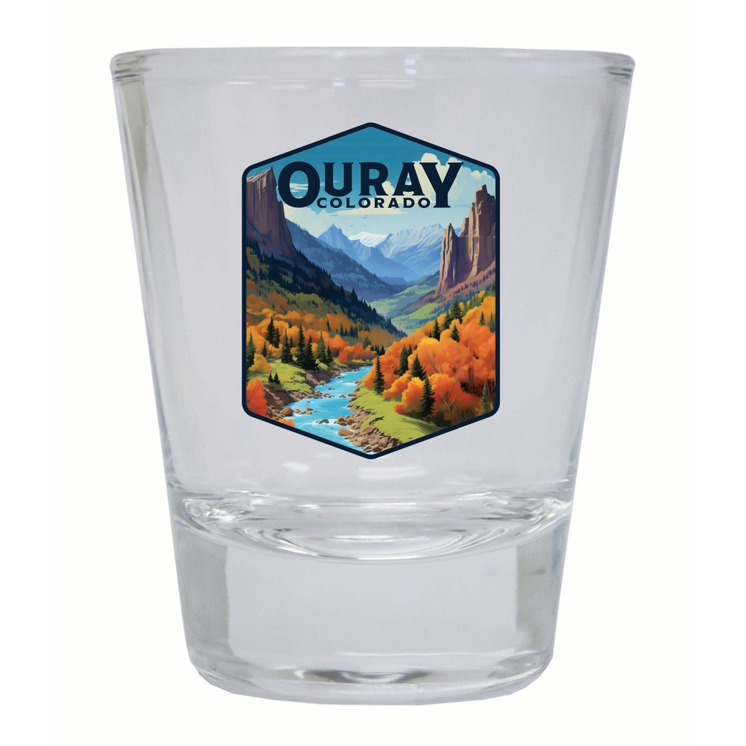 Ouray Colorado Mountain and River Design Souvenir 2 Ounce Shot Glass Round Image 4