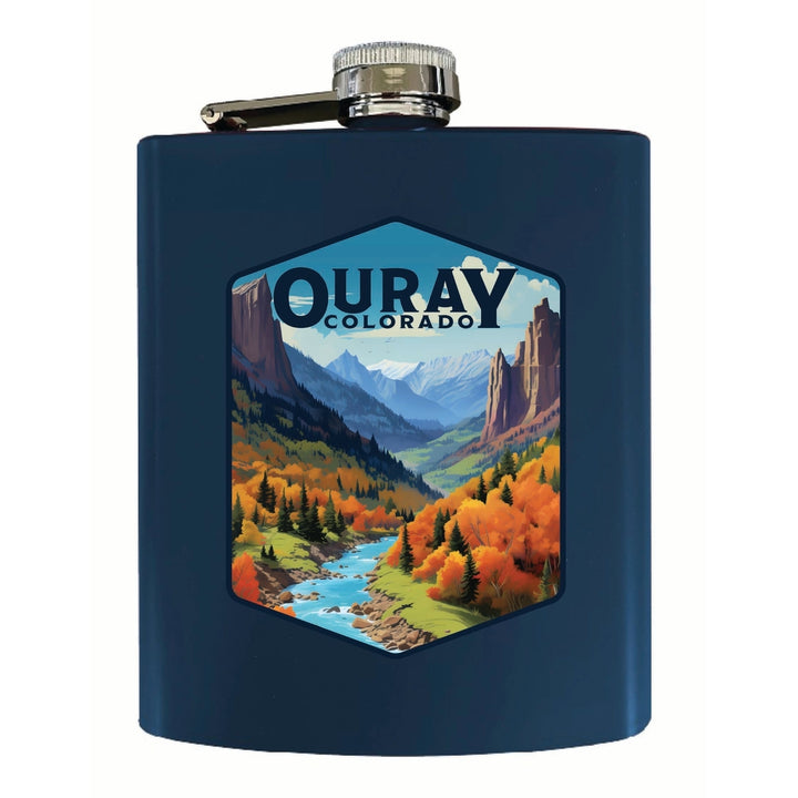 Ouray Colorado Mountain and River Design Souvenir 7 oz Steel Flask Matte Finish Image 1