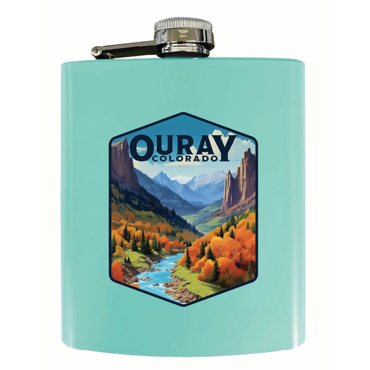 Ouray Colorado Mountain and River Design Souvenir 7 oz Steel Flask Matte Finish Image 2