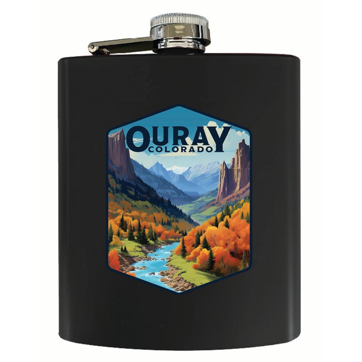 Ouray Colorado Mountain and River Design Souvenir 7 oz Steel Flask Matte Finish Image 3