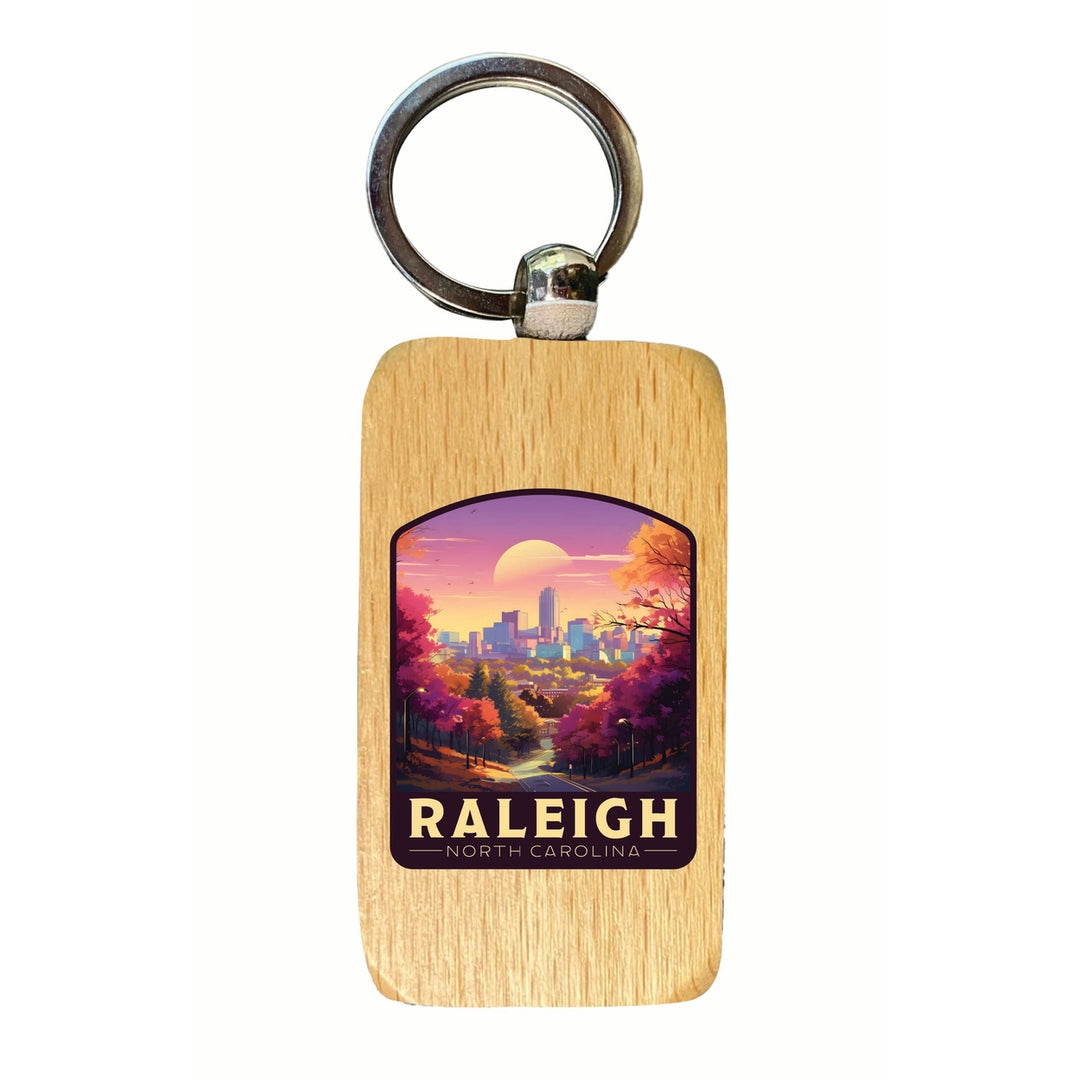 Raleigh North Carolina City of Oaks Design Souvenir 2.5x1-Inch Souvenir Wooden Keychain Image 1