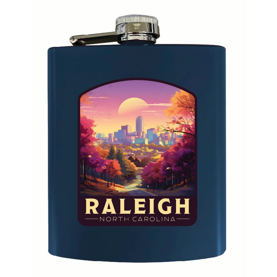 Raleigh North Carolina City of Oaks Design Souvenir 7 oz Steel Flask Matte Finish Image 1