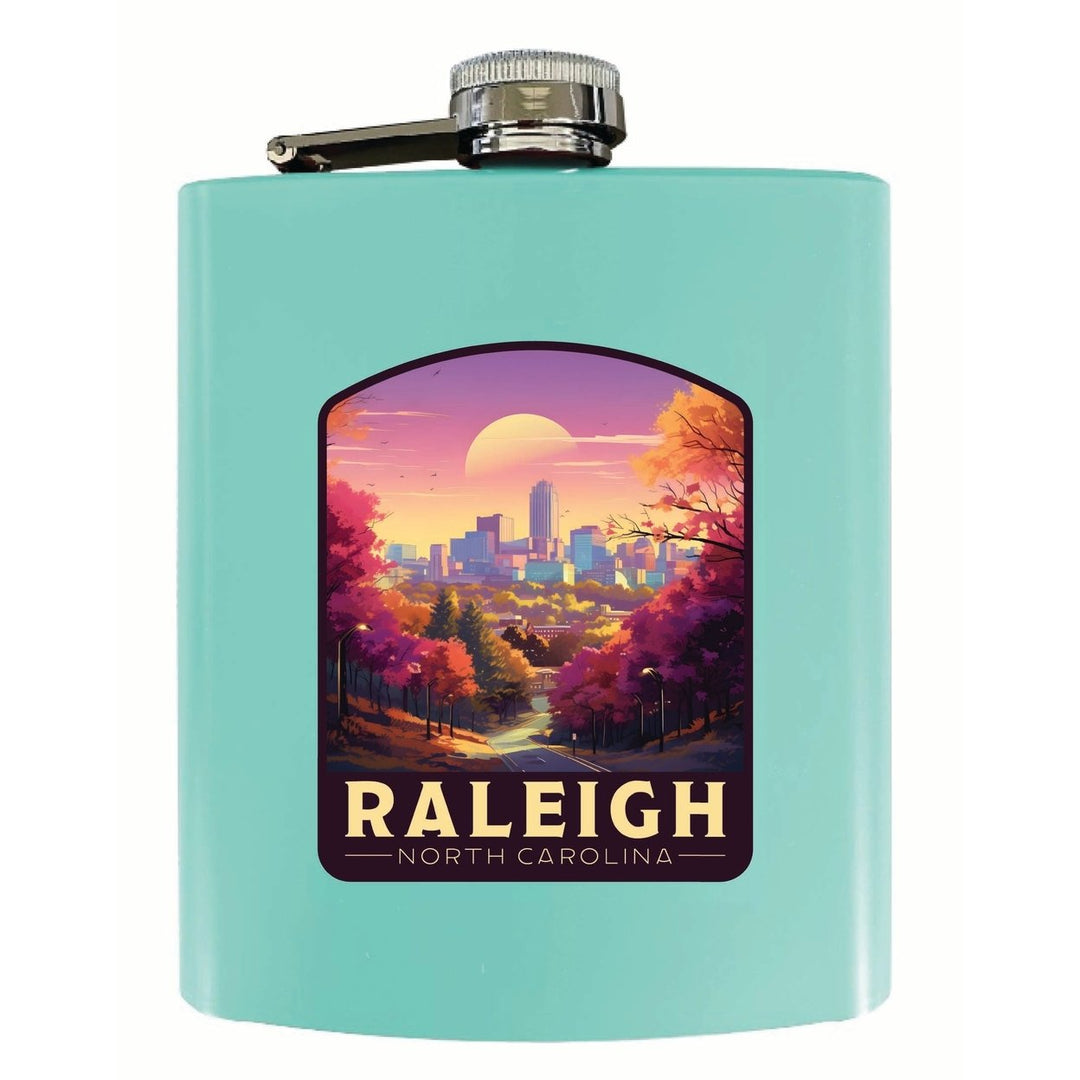 Raleigh North Carolina City of Oaks Design Souvenir 7 oz Steel Flask Matte Finish Image 1