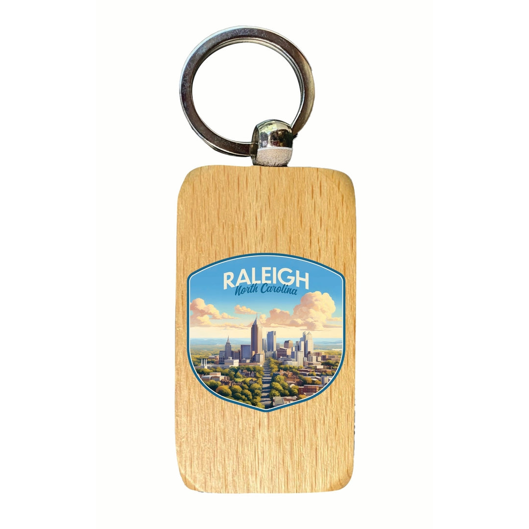 Raleigh North Carolina Daytime Cityscape Design Souvenir 2.5x1-Inch Souvenir Wooden Keychain Image 1